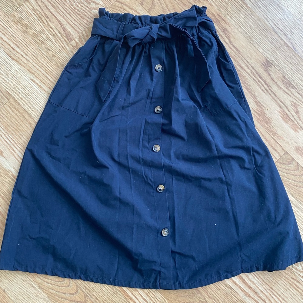 Paperbag Waist Belted Button Front Skirt